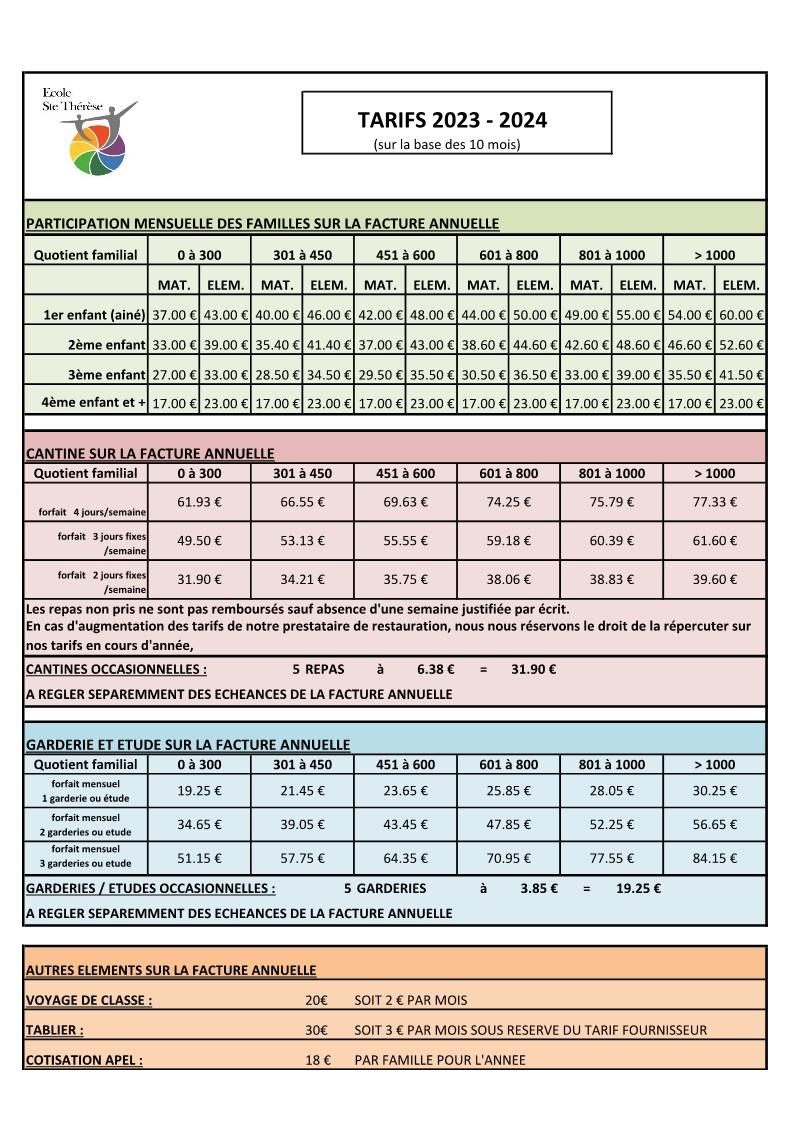 2023 2024 5 tarifs familles 2