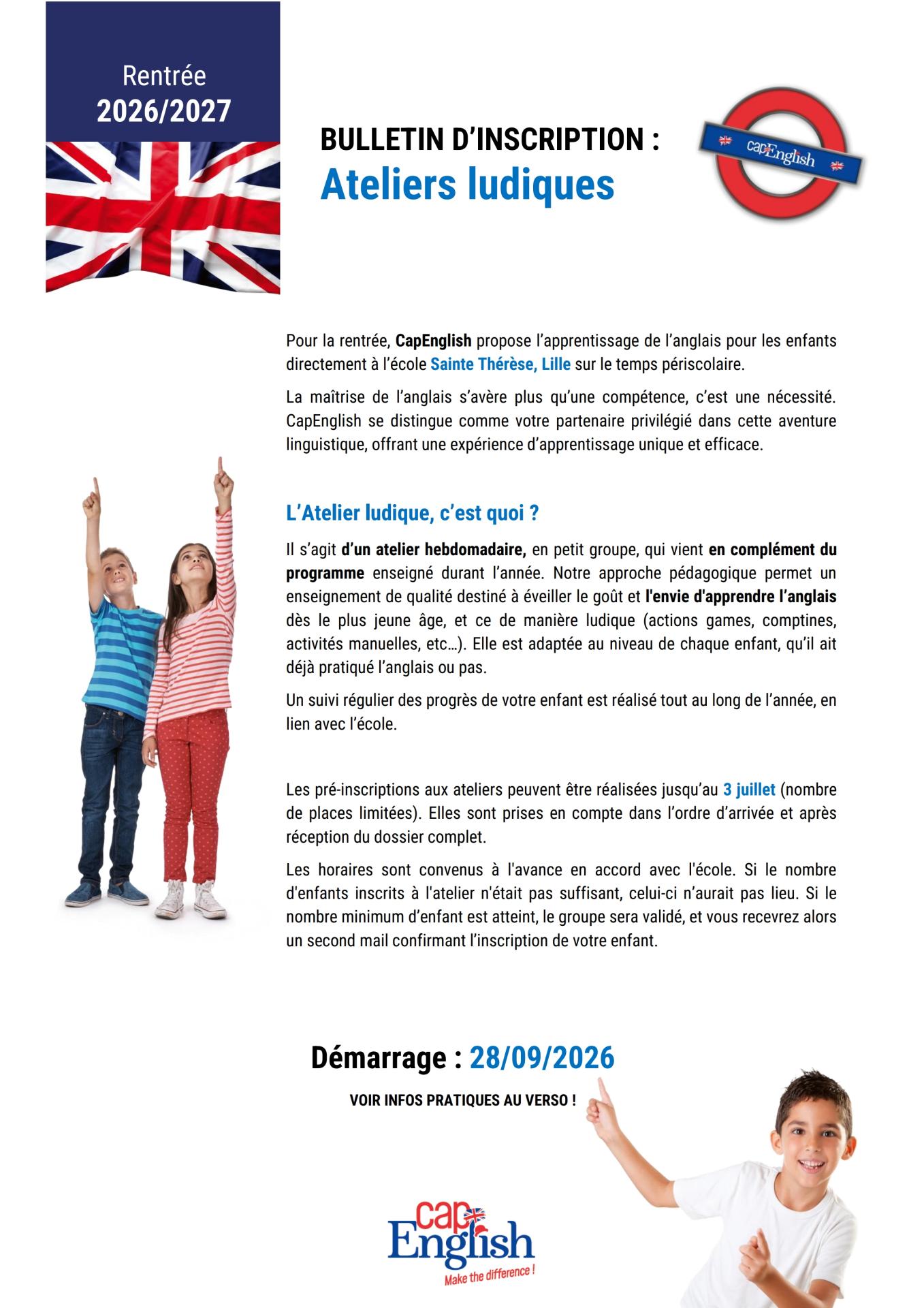Capenglish atelier ludique 2026 2027 ste therese lille 1