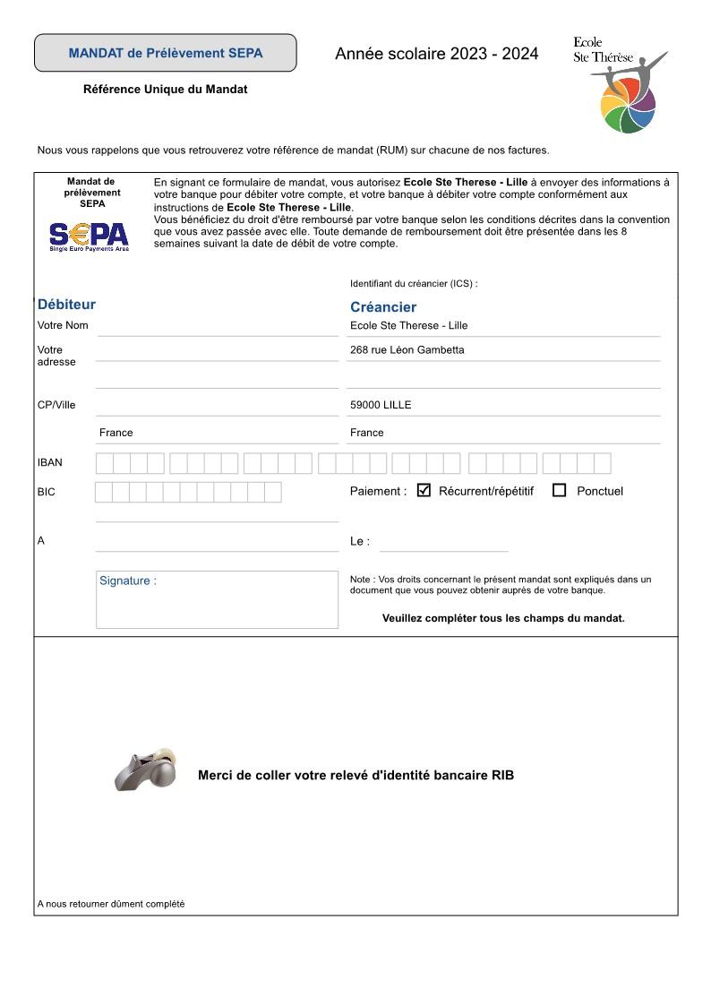 Mandat sepa ecole sainte therese 2023 2024 1