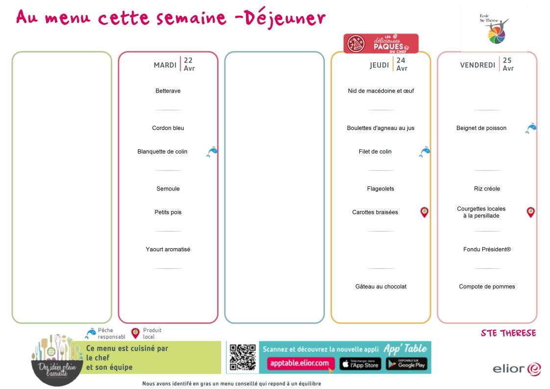Menu du 220425 au 250425