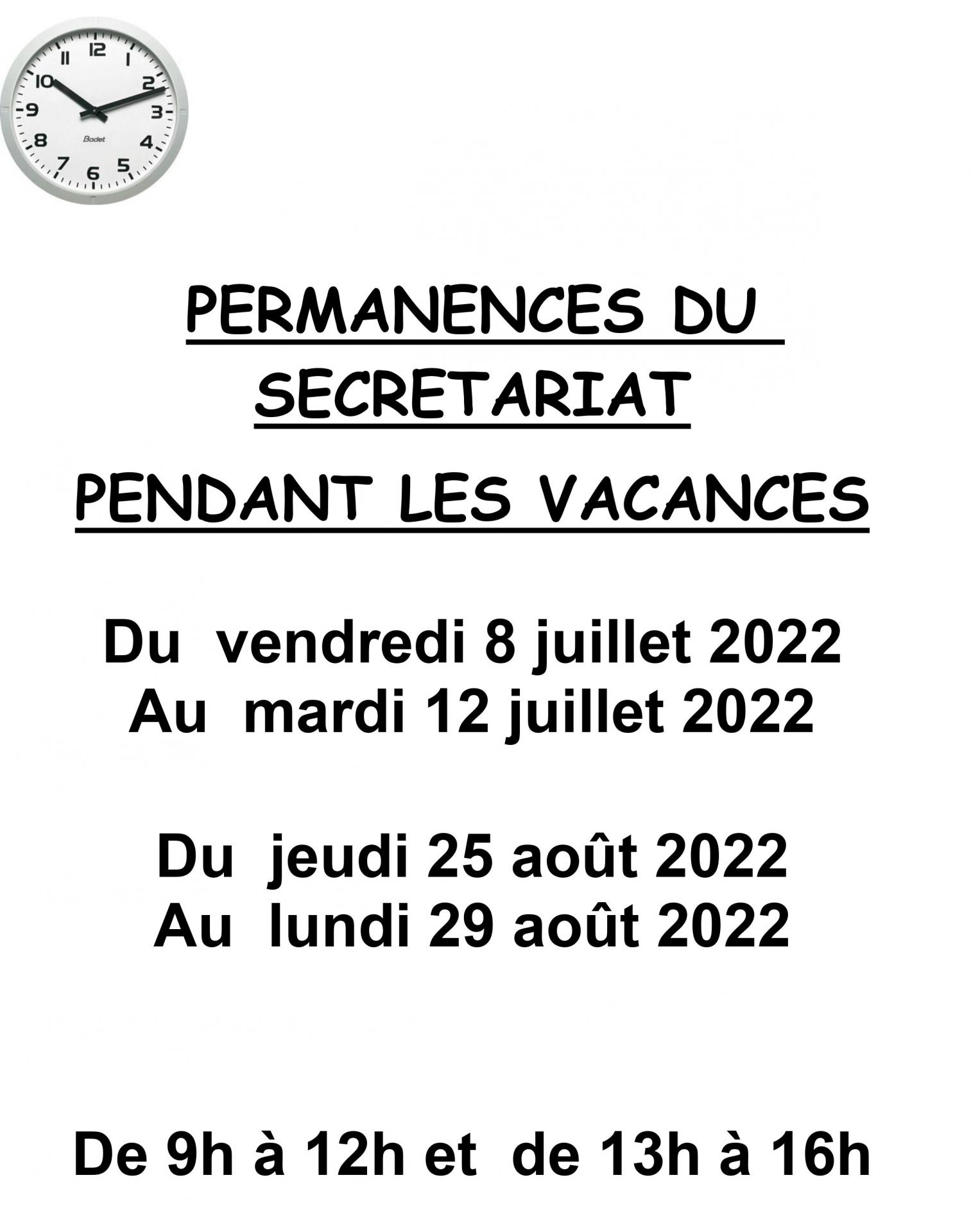 Permanences vacances au secretariat 2