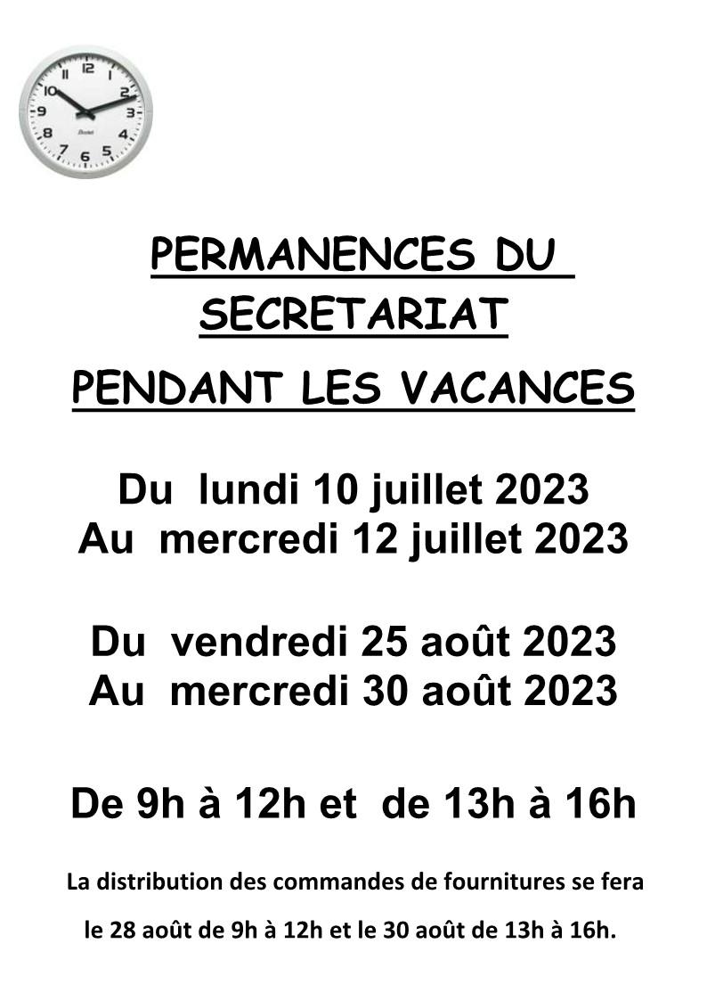 Permanences vacances au secretariat vacances ete 1